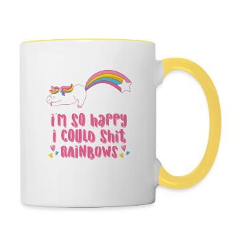 Je suis tellement heureux que je pourrais merde arcs en ciel - Mug contrasté - blanc/jaune - Droite