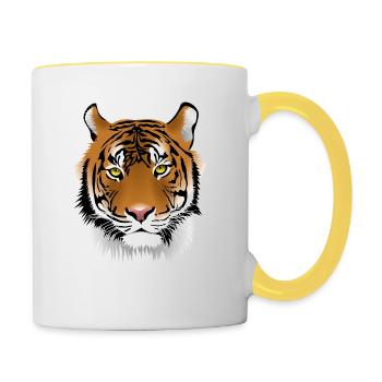 tête de tigre - Mug contrasté - blanc/jaune - Droite