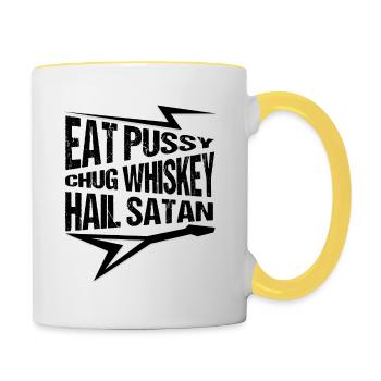 Punk Rock, manger la chatte, Chug Whiske, guitariste de Satan - Mug contrasté - blanc/jaune - Droite