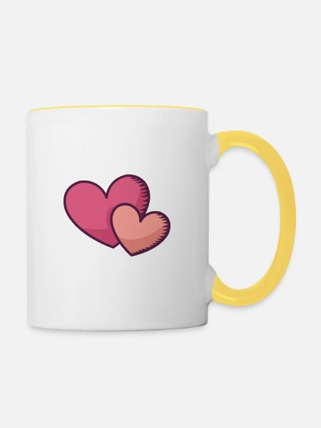 Zwei rosa Herzen - Tasse zweifarbig - Weiß/Gelb