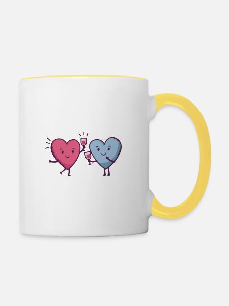 Herzen teilen Wein - Tasse zweifarbig - Weiß/Gelb