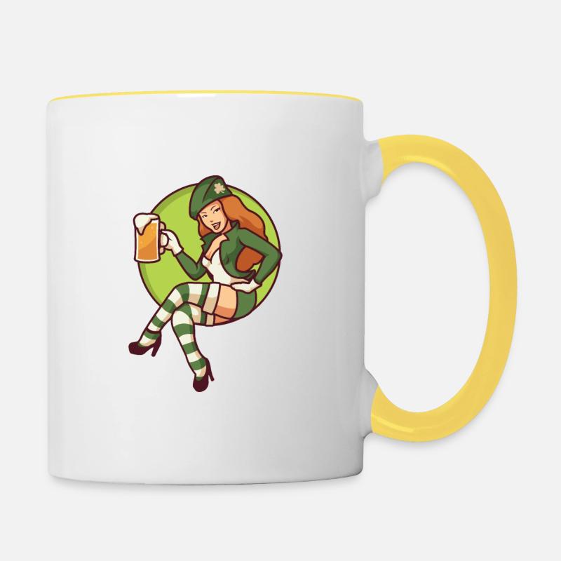 Fille de lutin avec chope de bière - Mug contrasté - blanc/jaune