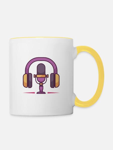 Mikrofon- und Kopfhörerset - Tasse zweifarbig - Weiß/Gelb