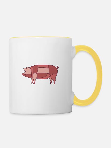 Schweinefleisch schneiden - Tasse zweifarbig - Weiß/Gelb