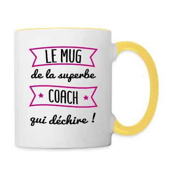 mug superbe coach | cadeau pour sa coach - Mug contrasté - blanc/jaune - Droite