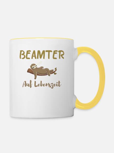 Beamter auf Lebenszeit. Faultier - Tasse zweifarbig - Weiß/Gelb