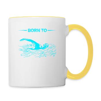 Né pour nager nageurs, design pour - Mug contrasté - blanc/jaune - Droite