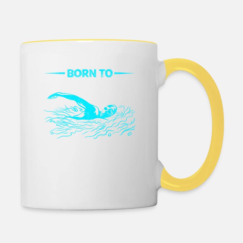 Né pour nager nageurs, design pour - Mug contrasté - blanc/jaune
