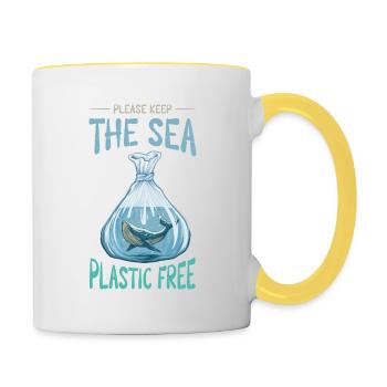 Keep the sea plastic-free for the climate - Contrasting Mug - white/yellow - Right