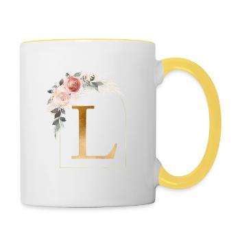 Monogramme personnalisable L Flower Arch - Mug contrasté - blanc/jaune - Droite