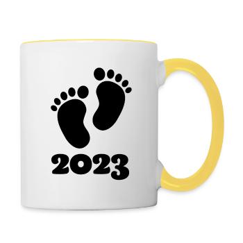 Baby 2023 Pregnancy Announce Baby Birth - Contrasting Mug - white/yellow - Right