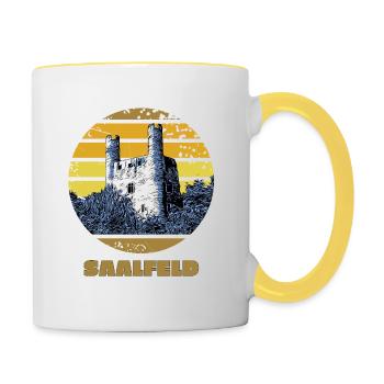 Ostthüringen Merch - Hoher Schwarm Saalfeld - Tasse zweifarbig - Weiß/Gelb - Rechts
