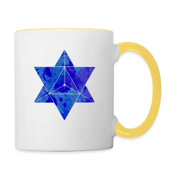Merkaba - Nachtbild - Sterne - heilige Geometrie - Tasse zweifarbig - Weiß/Gelb - Rechts