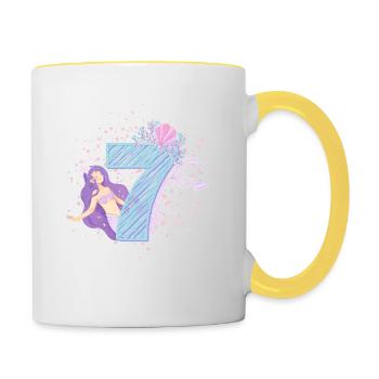 Seventh Birthday Mermaid Girl Kids 7th - Contrasting Mug - white/yellow - Right