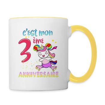Birthday 3 Year Old Unicorn for Little Girl - Contrasting Mug - white/yellow - Right