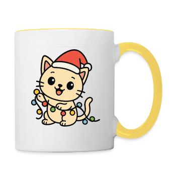 Kuschelkätzchen Lichterkette - Tasse zweifarbig - Weiß/Gelb - Rechts