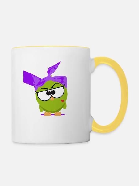 Mrs. Birdie - Tasse zweifarbig - Weiß/Gelb