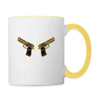 Golden Pistols - Goldene Pistolen Waffenbesitzer - Tasse zweifarbig - Weiß/Gelb - Rechts