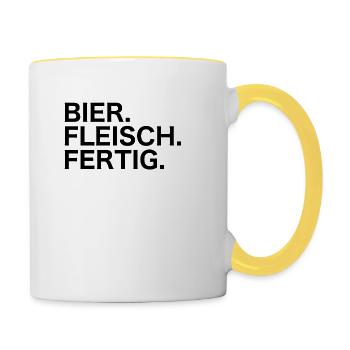 Bier. Fleisch. Fertig. - Tasse zweifarbig - Weiß/Gelb - Rechts