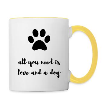 Hund, Liebe, - Tasse zweifarbig - Weiß/Gelb - Rechts