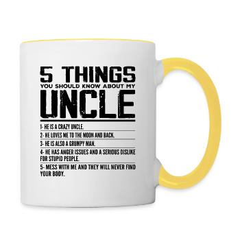5 Things You Should Know About My Uncle Fun Uncle - Mug contrasté - blanc/jaune - Droite