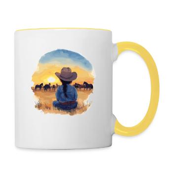 Pferd Pferde Reiten Reiterin 12 - Tasse zweifarbig - Weiß/Gelb - Rechts