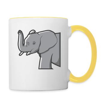 Elephant raises his trunk and shows the tusks - Contrasting Mug - white/yellow - Right