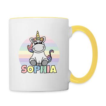 Sophia Name Cute Unicorn Rainbow First Name - Contrasting Mug - white/yellow - Right