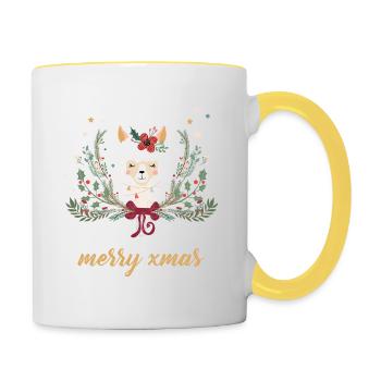 Merry Xmas - Funny Lama- Weihnachtsgeschenk - Tasse zweifarbig - Weiß/Gelb - Rechts