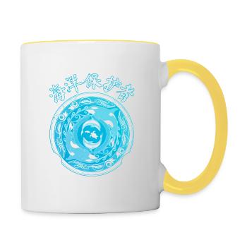 Orca Delfin Schildkröte Chinesische Symbole - Tasse zweifarbig - Weiß/Gelb - Rechts