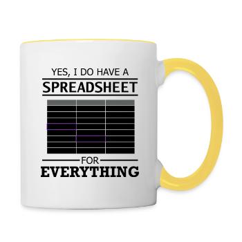 Spreadsheet Lustiges Sprichwort Statistiker - Tasse zweifarbig - Weiß/Gelb - Rechts
