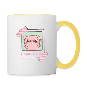 Cute Piggy Pig-ture Picture Perfect Photo Pun - Contrasting Mug - white/yellow - Right