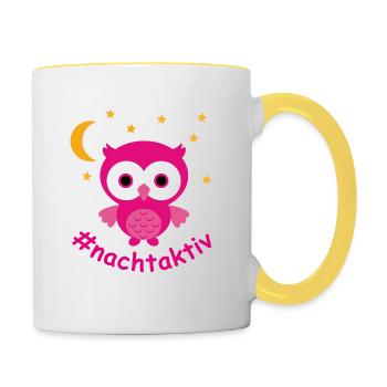 Eule - Nachtaktiv - Tasse zweifarbig - Weiß/Gelb - Rechts