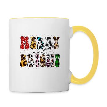 Fröhlich und hell, Holly Jolly Vibes, Weihnachten - Tasse zweifarbig - Weiß/Gelb - Rechts