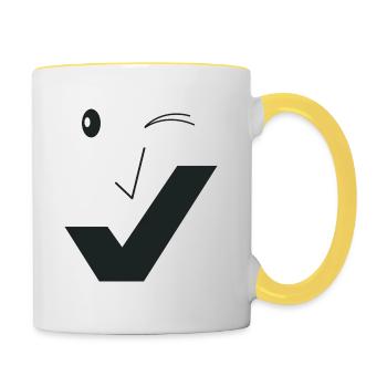 Feines Lächeln - Feines Gesicht C02 - Tasse zweifarbig - Weiß/Gelb - Rechts