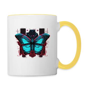 Monarque Vaporwave Papillon - Mug contrasté - blanc/jaune - Droite