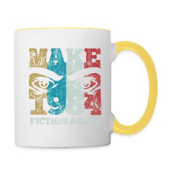 Make 1984 fiction again - Orwell - Tasse zweifarbig - Weiß/Gelb - Rechts