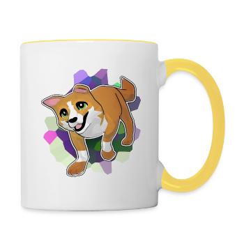 Corgi in front of a colorful background - Contrasting Mug - white/yellow - Right