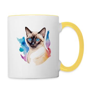 Chat siamois Aquarelles - Mug contrasté - blanc/jaune - Droite