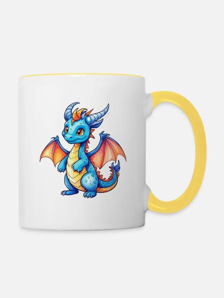Drache Wasserfarben - Tasse zweifarbig - Weiß/Gelb