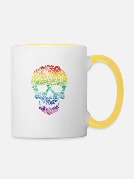 Schädelfarben - Tasse zweifarbig - Weiß/Gelb