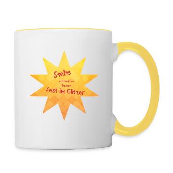 Stehe fest im Glitzer - Tasse zweifarbig - Weiß/Gelb - Rechts