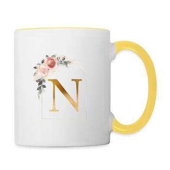 Monogramme personnalisable N Flower Arch - Mug contrasté - blanc/jaune - Droite