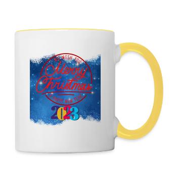 Frohes neues Jahr 2023 - Tasse zweifarbig - Weiß/Gelb - Rechts