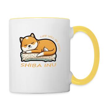 Shiba Inu Style - Life will be cosy with Shiba Inu - Contrasting Mug - white/yellow - Right
