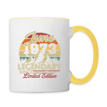 Vintage Retro Juni 1973 Geburtstagsgeschenk - Tasse zweifarbig - Weiß/Gelb - Rechts