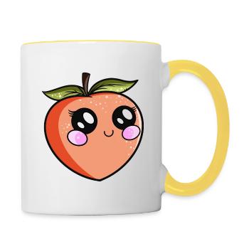 Kawaii Pfirsich - Tasse zweifarbig - Weiß/Gelb - Rechts