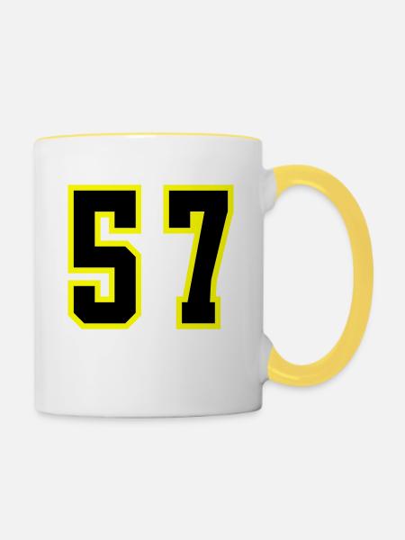 57 Zahl Trikot - Tasse zweifarbig - Weiß/Gelb
