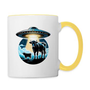 UFO Cow Abduction Cattle Mutilations - Contrasting Mug - white/yellow - Right