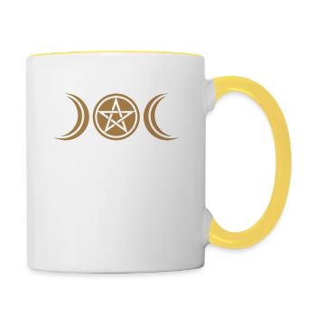 pentagram - wicca triple moon - paganism -magic - Contrasting Mug - white/yellow - Right
